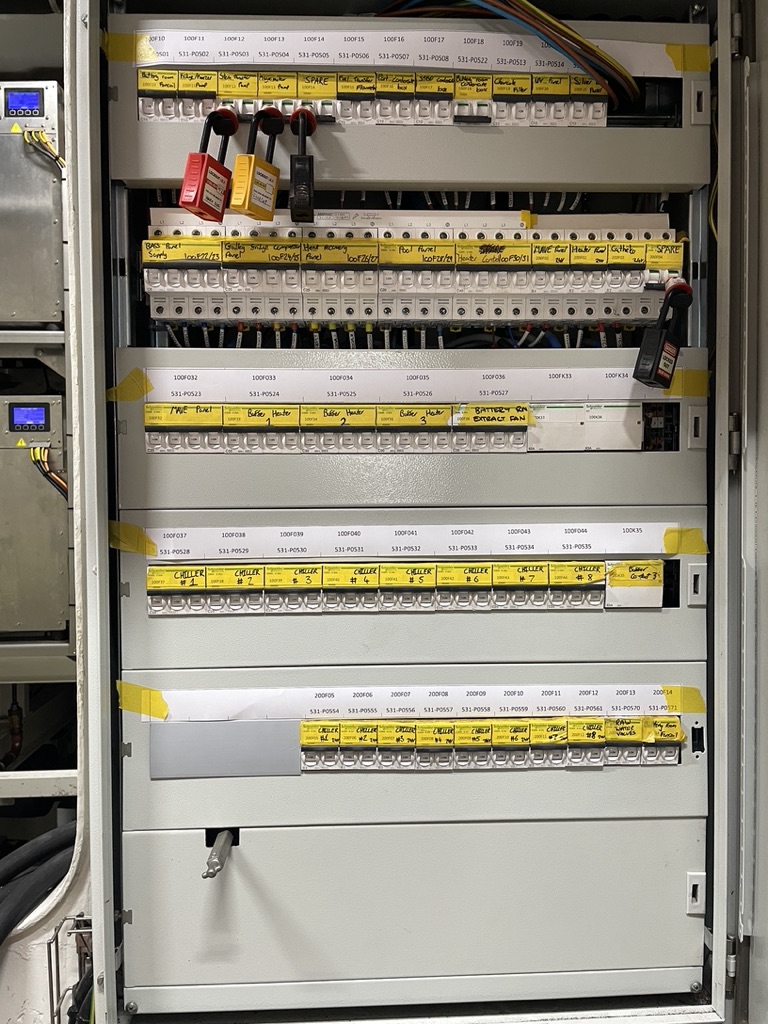 Large labelled commercial distribution panel worked on by Grid and Glow
